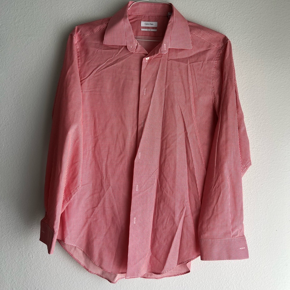 Calvin Klein, Red Plaid Dress Shirt, Size: neck 16.5, 32/33, L